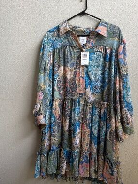 MISA Los Angeles Blue Patchwork Mini Dress